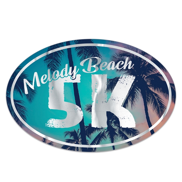 3" x 4.5" oval shaped chrome polyester decal with permanent adhesive... from ASI 56950 Gill Studios Inc / Gill-Line®