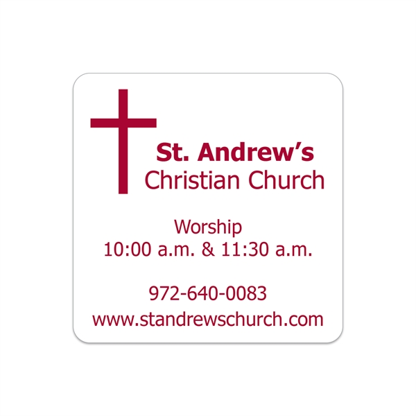 2" x 2" square shaped white vinyl decal with permanent adhesive... from ASI 56950 Gill Studios Inc / Gill-Line®