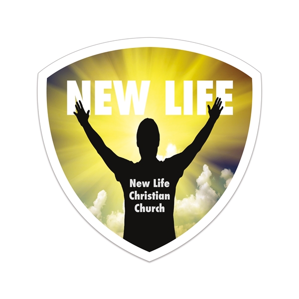 3" x 3" shield shaped white vinyl decal with removable adhesive... from ASI 56950 Gill Studios Inc / Gill-Line®