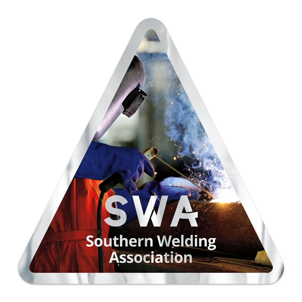 3" x 3" triangle shaped chrome polyester decal with permanent adhesive... from ASI 56950 Gill Studios Inc / Gill-Line®