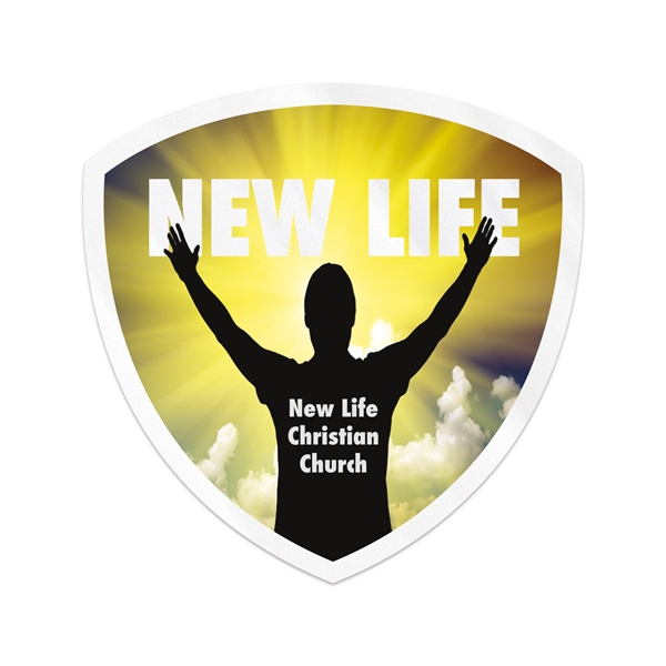 3" x 3" shield shaped clear polyester decal with permanent adhesive... from ASI 56950 Gill Studios Inc / Gill-Line®