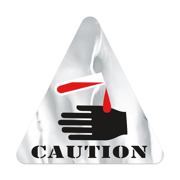 4" x 4" triangle shaped chrome polyester decal with permanent adhesive... from ASI 56950 Gill Studios Inc / Gill-Line®