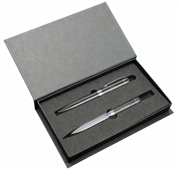 Premium custom engraved executive brass pen and letter opener gift set... from ASI 68190 Lungsal / Lungsal