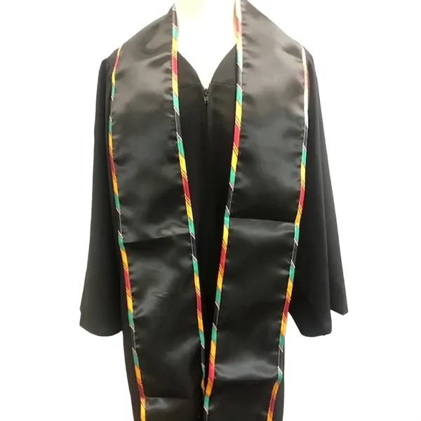 Item #GSTOBE-84-C BK Black 84" Graduation Stole With Kente Pattern Binding