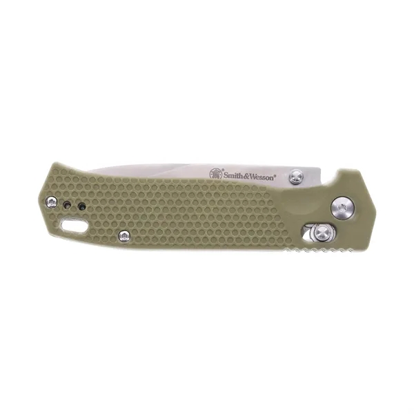 Smith & Wesson® knife that features a premium steel point blade... from ASI 46170 Compass Industries Inc