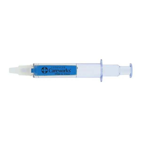 Syringe shaped highlighter with cap.... from ASI 63549 Jornik Manufacturing Corp