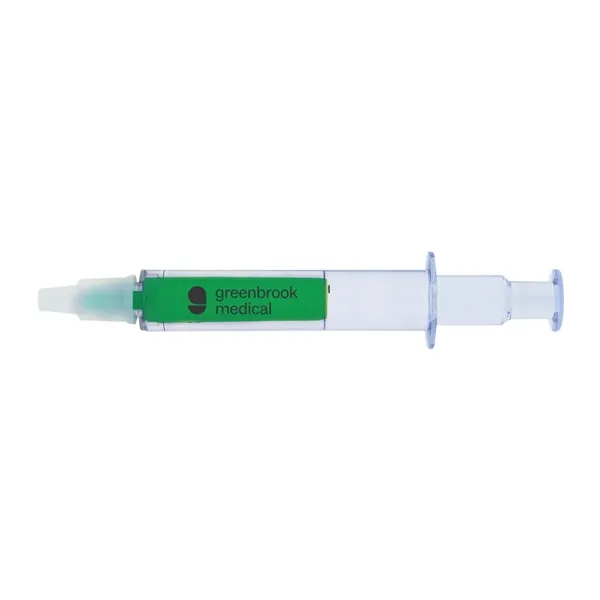 Syringe shaped highlighter with cap.... from ASI 63549 Jornik Manufacturing Corp