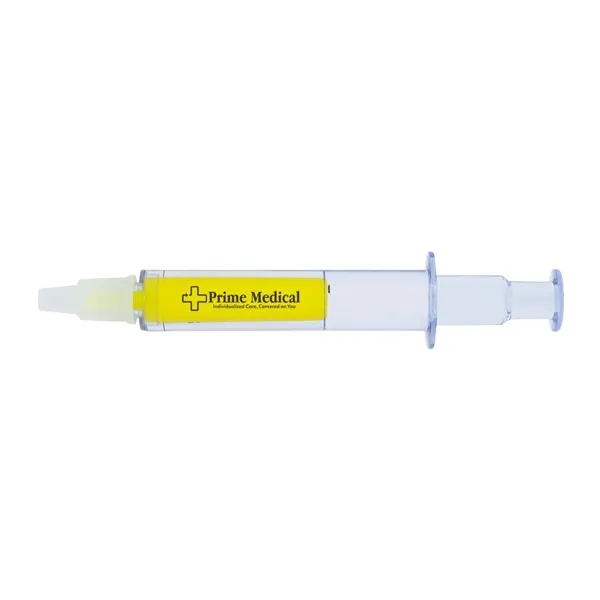 Syringe shaped highlighter with cap.... from ASI 63549 Jornik Manufacturing Corp