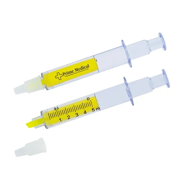 Syringe shaped highlighter with cap.... from ASI 63549 Jornik Manufacturing Corp