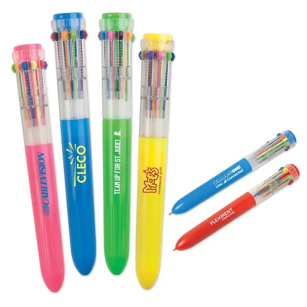 Assortment of retractable neon barrel pens feature 10 different ink colors.... from ASI 90859 Tempo Industries Inc / Tempo