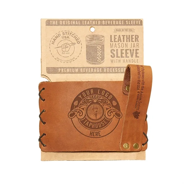 100% Genuine Leather "Wide Mouth" Mason Jar Sleeve with handle fits... from ASI 75126 Oowee Products