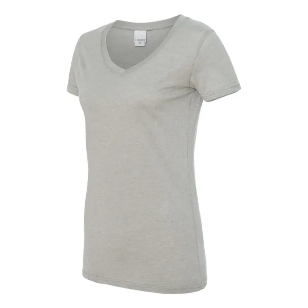Women's T-shirt with 1x1 rib-knit mitered V-neck collar and glitter knit... from ASI 84358 S&S Activewear