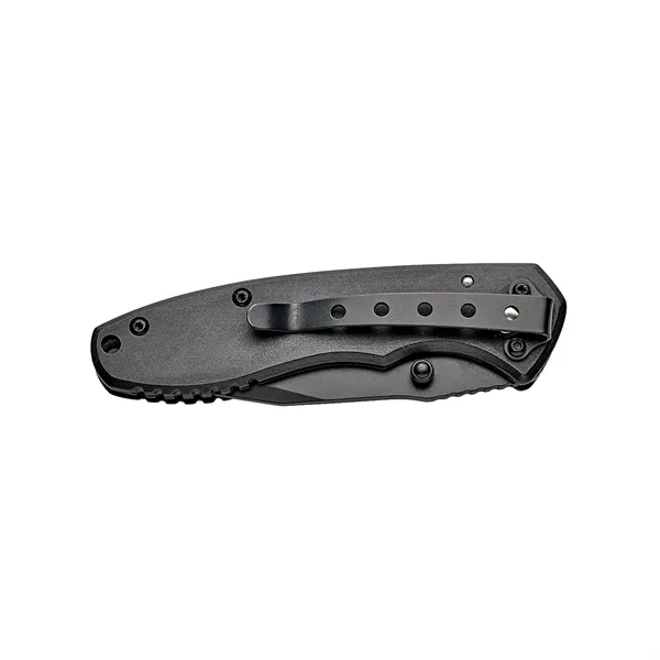 Black stainless steel pocket knife with a 3" blade and a... from ASI 46170 Compass Industries Inc