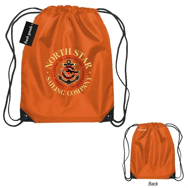 18" x 14" drawstring backpack with a Fresh Goods hang tag.... from ASI 61125 Hit Promotional Products / Hit®
