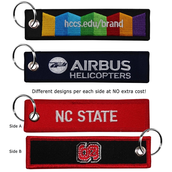 Embroidered key tag that measures 1" x 4" with twill background... from ASI 90160 Suntex Industries