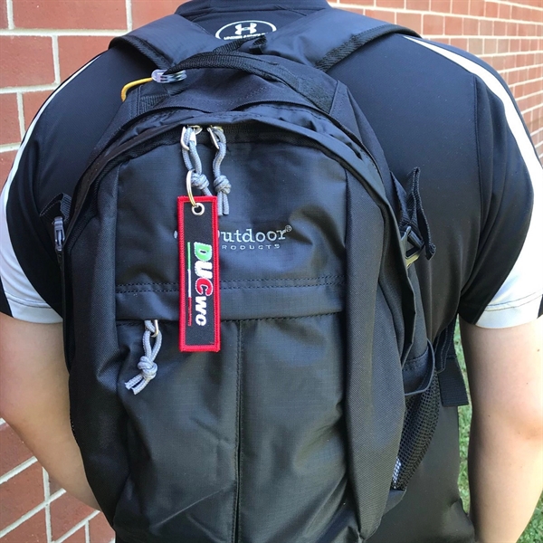 Embroidered key tag that measures 1" x 4" with twill background... from ASI 90160 Suntex Industries