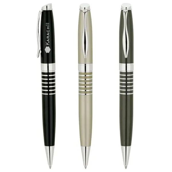 Twist action ballpoint pen with brass cap and barrel with ring... from ASI 67866 Logomark/Valumark