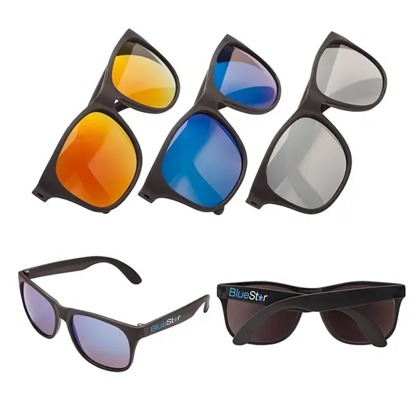 1.25" x 2.25" x 5.75" plastic sunglasses with mirrored lenses with... from ASI 67866 Logomark/Valumark