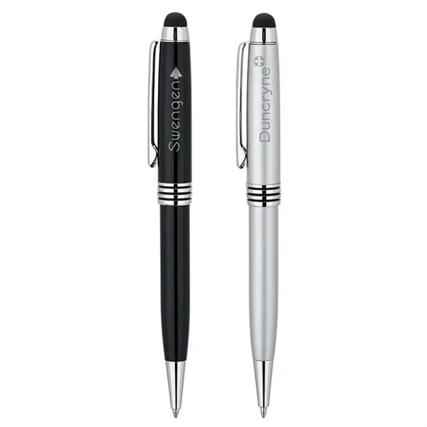 Twist action ballpoint pen with chrome trim and a capacitive stylus.... from ASI 67866 Logomark/Valumark