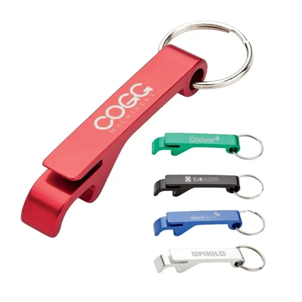 0.56" x 3.25" x 0.44" bottle opener keyring with can tab... from ASI 67866 Logomark/Valumark