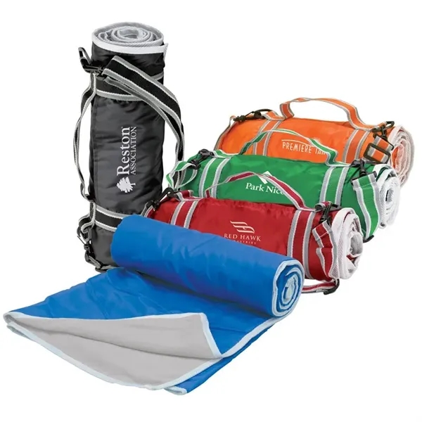 0.25" x 57" x 48" picnic blanket; made with fleece and... from ASI 67866 Logomark/Valumark