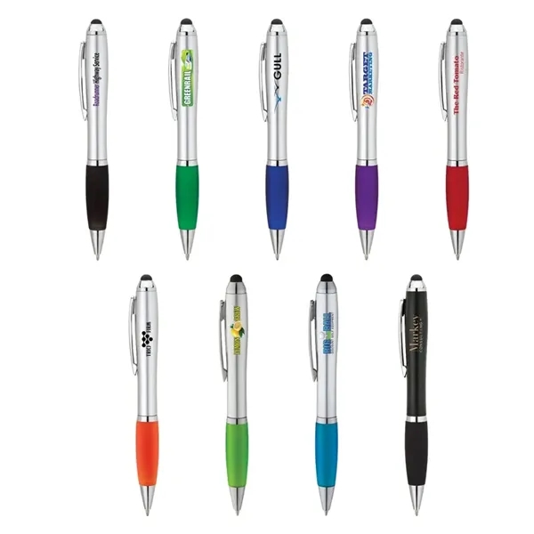 Twist action ballpoint pen with hourglass shaped barrel, colored rubber grip,... from ASI 67866 Logomark/Valumark