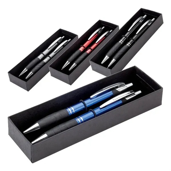 Two piece gift box with plunger action aluminum ballpoint pen and... from ASI 67866 Logomark/Valumark