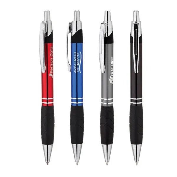 Aluminum ballpoint pen with plunger action mechanism, rubber grip and metal... from ASI 67866 Logomark/Valumark
