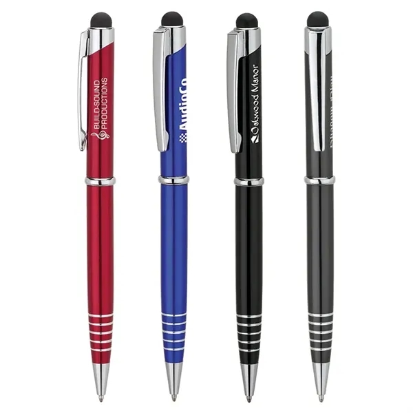 Aluminum ballpoint pen with twist-action mechanism, anodized finish, etched grip rings... from ASI 67866 Logomark/Valumark