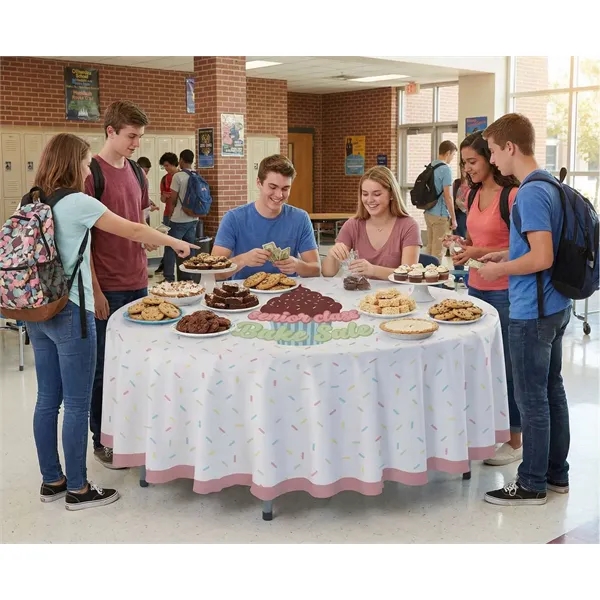 Polyester poplin table throw that fits 5' round tables and features... from ASI 87188 Showdown Displays