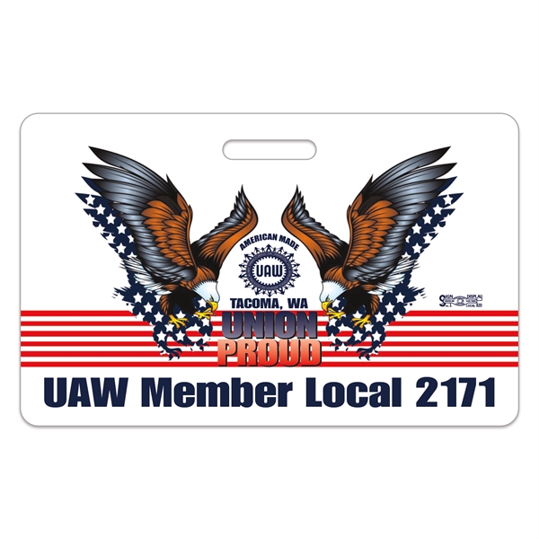 Horizontal, rectangular badge made of vinyl plastic with customization.... from ASI 56950 Gill Studios Inc / Gill-Line®