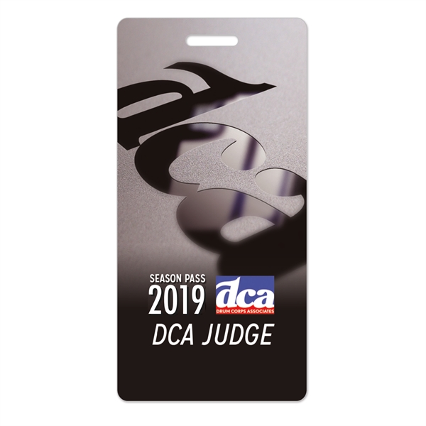 Vertical, rectangular badge made of vinyl plastic with customization.... from ASI 56950 Gill Studios Inc / Gill-Line®