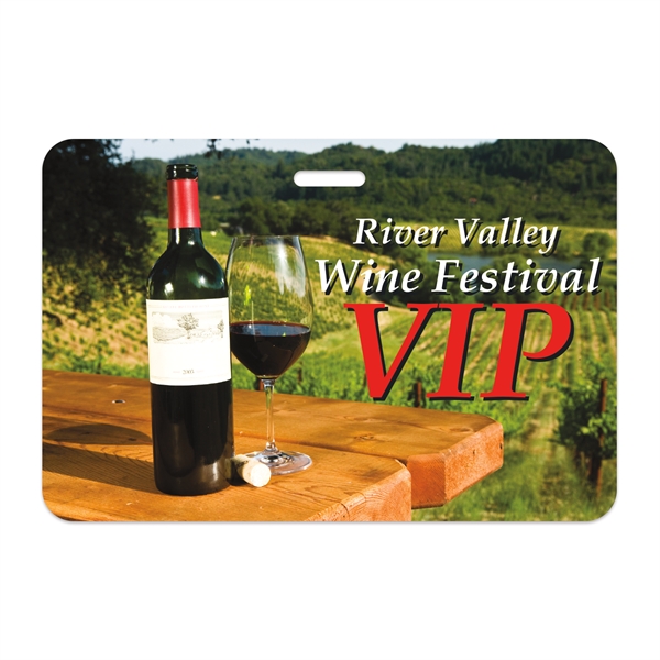 Horizontal, rectangular badge made of vinyl plastic with full color customization.... from ASI 56950 Gill Studios Inc / Gill-Line®