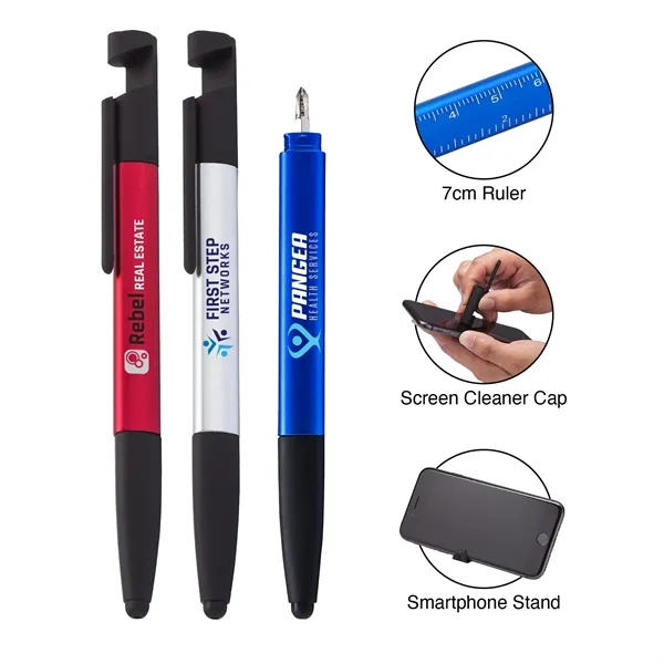 8-in-1 pen with capacitive stylus tip, rulers, smartphone stand, screen cleaner,... from ASI 67866 Logomark/Valumark