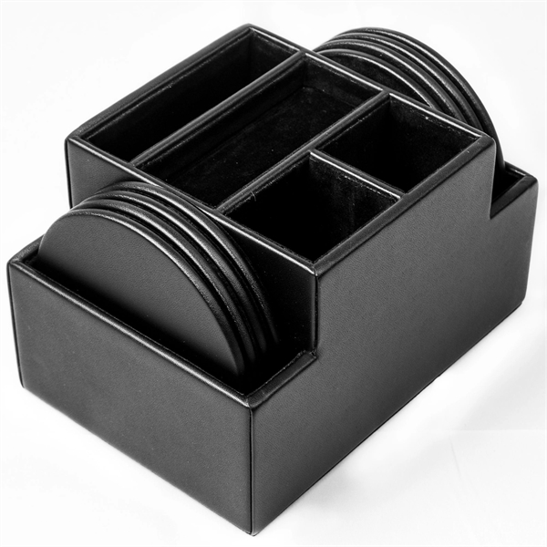 Set of eight round coasters made of black top-grain leather with... from ASI 48125 Dacasso / DaCasso