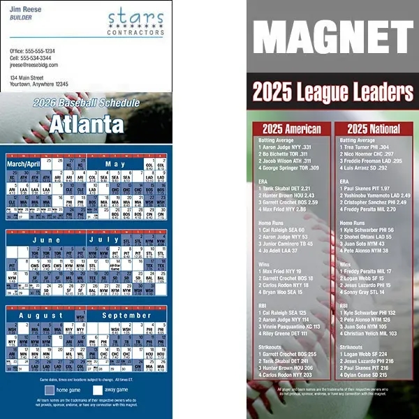 Full color pro baseball schedule strip magnets.... from ASI 46719 Corner Lot Marketing Inc / CLMPromotions