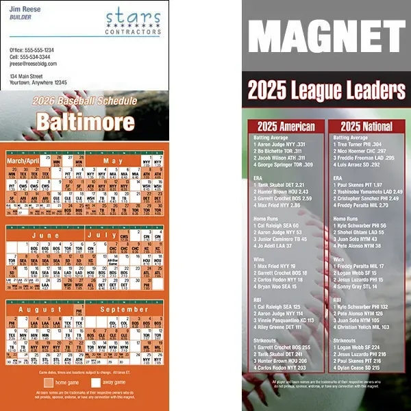 Full color pro baseball schedule strip magnets.... from ASI 46719 Corner Lot Marketing Inc / CLMPromotions