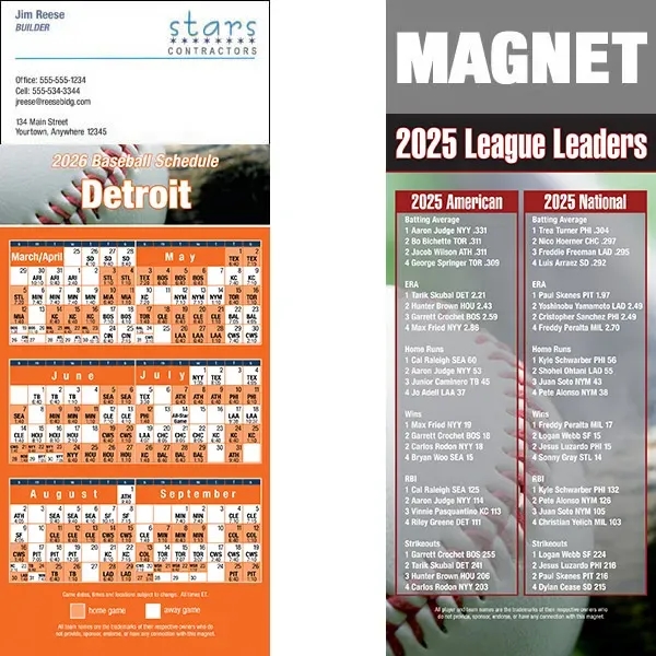 Full color pro baseball schedule strip magnets.... from ASI 46719 Corner Lot Marketing Inc / CLMPromotions