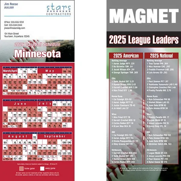 Full color pro baseball schedule strip magnets.... from ASI 46719 Corner Lot Marketing Inc / CLMPromotions