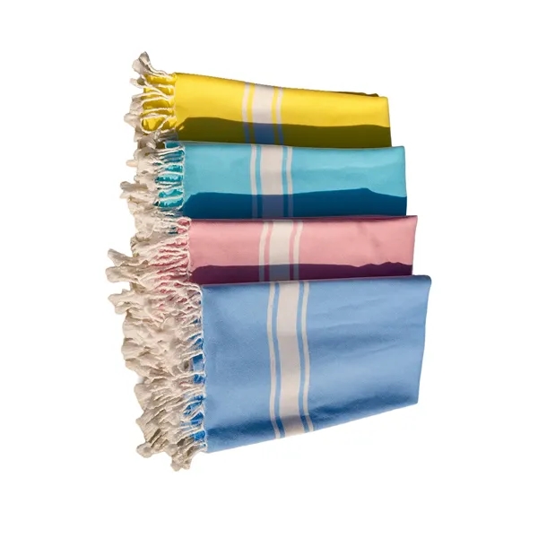 39" x 70"8.5lb./doz.100% Turkish Cotton peshtemal/beach towel with fringes.... from ASI 79750 Pro Towels