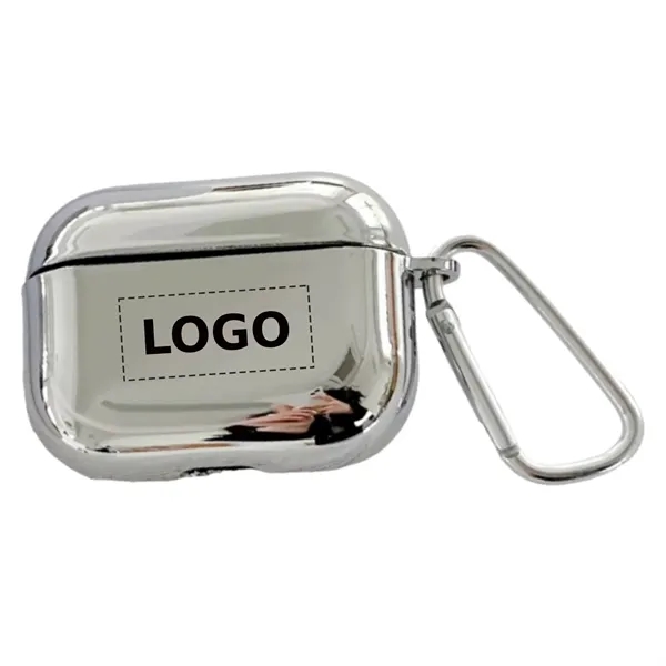 Silver TPU earbud case with carabiner plus full color UV imprint... from ASI 37218 Athena Promo (tm)