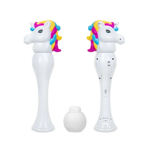 Light-up LED bubble wand with white plastic unicorn head, built-in LEDs... from ASI 42016 Brighter Promotions Inc