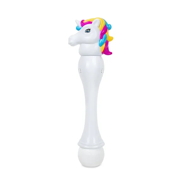 Light-up LED bubble wand with white plastic unicorn head, built-in LEDs... from ASI 42016 Brighter Promotions Inc