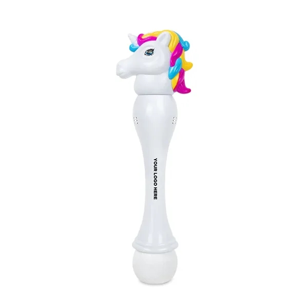 Light-up LED bubble wand with white plastic unicorn head, built-in LEDs... from ASI 42016 Brighter Promotions Inc