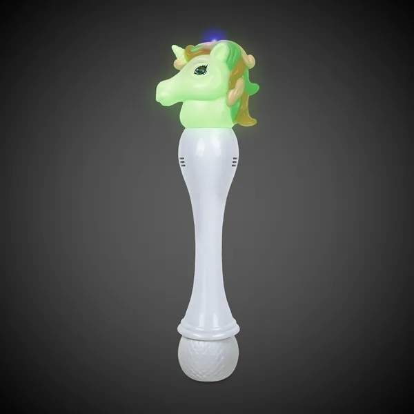 Light-up LED bubble wand with white plastic unicorn head, built-in LEDs... from ASI 42016 Brighter Promotions Inc