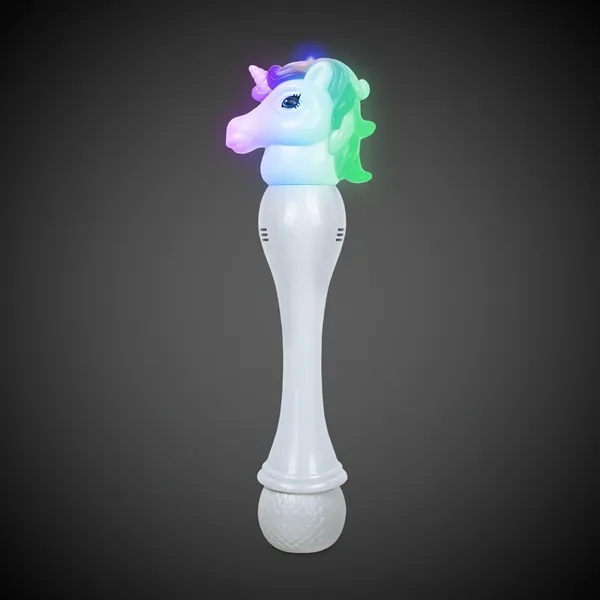 Light-up LED bubble wand with white plastic unicorn head, built-in LEDs... from ASI 42016 Brighter Promotions Inc