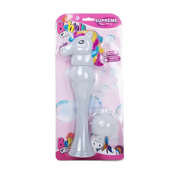 Light-up LED bubble wand with white plastic unicorn head, built-in LEDs... from ASI 42016 Brighter Promotions Inc