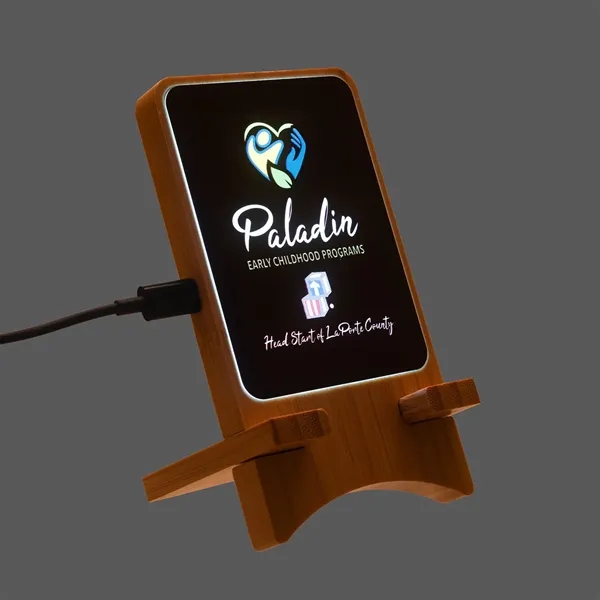Backlit 15W Bamboo Wireless Charging Stand... from ASI 46755 Cosmo Promos