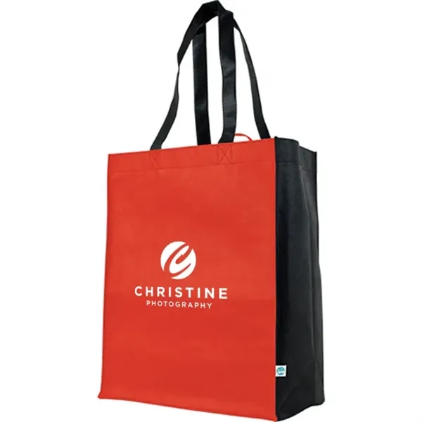 Recyclable gusset tote with large imprint area, ideal for promotional retail... from ASI 67557 LimeLight Ent