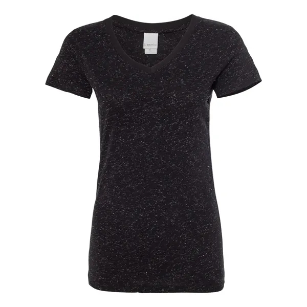 Women's T-shirt with 1x1 rib-knit mitered V-neck collar and glitter knit... from ASI 84358 S&S Activewear
